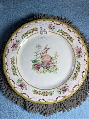 Melamine Dinner Plate - Yellow Floral Bunny Design Set of 6 Plates